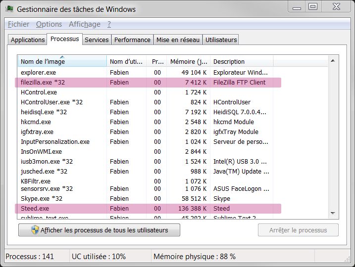 Steed memory usage vs. Filezilla