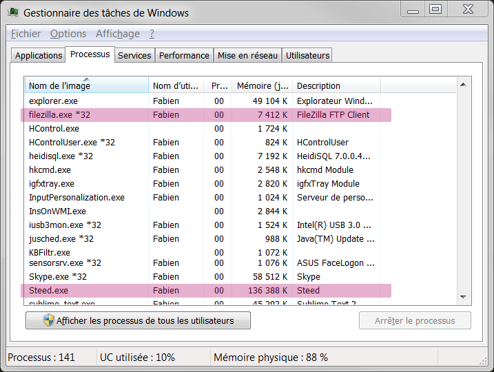 Steed memory usage vs. Filezilla